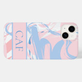 Monogram Blue White Pink Marble Swirl Case-Mate iPhone Hülle (Rückseite (Horizontal))