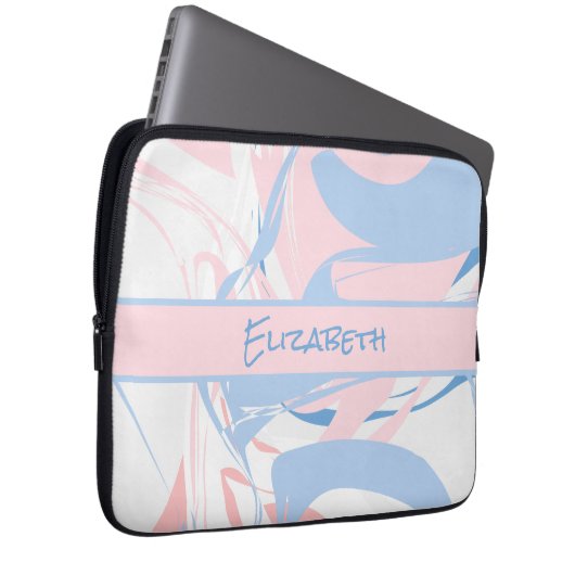 Monogram Blue White Pink Marble Swirl Laptopschutzhülle (Vorne Rechts)