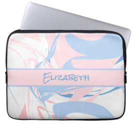 Monogram Blue White Pink Marble Swirl Laptopschutzhülle