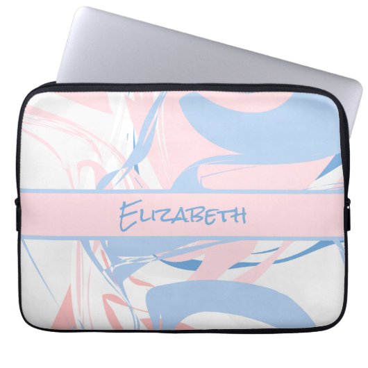 Monogram Blue White Pink Marble Swirl Laptopschutzhülle (Vorderseite)