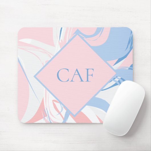 Monogram Blue White Pink Marble Swirl Mousepad (Mit Mouse)