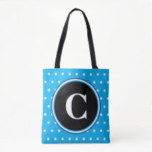 Monogram Blue White Polka Dots