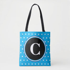 Monogram Blue White Polka Dots Tasche