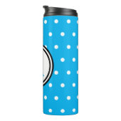 Monogram Blue White Polka Dots Thermosbecher (Nach rechts gedreht)