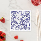 Monogram Blue White Rabbit Bunny Niedlich Unique Serviette (Beispiel)