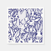 Monogram Blue White Rabbit Bunny Niedlich Unique Serviette (Vorderseite)