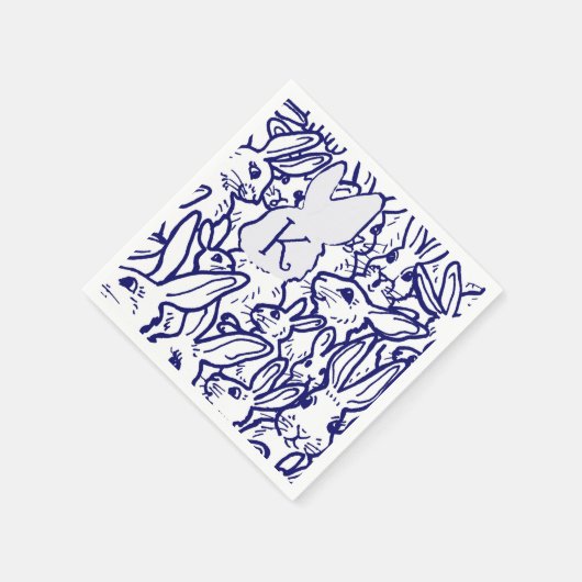 Monogram Blue White Rabbit Bunny Niedlich Unique Serviette (Ecke)