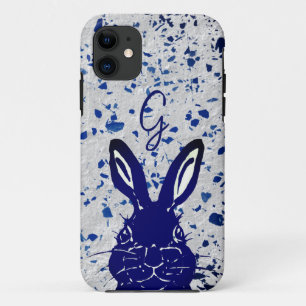 Monogram Blue White Rabbit Terrazzo Niedlich Bunny Case-Mate iPhone Hülle