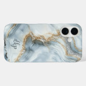 Monogram Blue White Silver Gold Marmor Swirl Case-Mate iPhone Hülle (Rückseite (Horizontal))