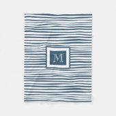 Monogram Blue White Strip Fleecedecke (Vorderseite)