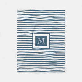 Monogram Blue White Strip Fleecedecke