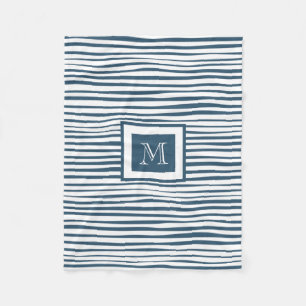 Monogram Blue White Strip Fleecedecke