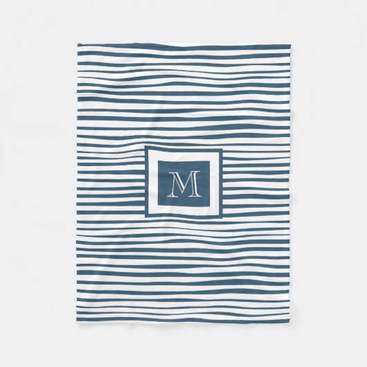 Monogram Blue White Strip Fleecedecke (Vorderseite)