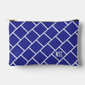 Monogram, Blue & White Stylish Trellis Pattern Zubehörtasche (Vorderseite)