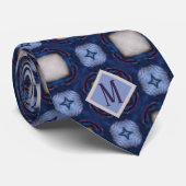 Monogram Blue & White Unique Muster Design Men's Krawatte (Gerollt)