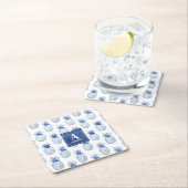 Monogram Blue White Watercolor Tropical Pineape Rechteckiger Pappuntersetzer (Vor Ort)