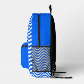 Monogram Blue White Wavy Stripes Psychedelic Bedruckter Rucksack (Rechts)