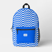 Monogram Blue White Wavy Stripes Psychedelic Bedruckter Rucksack (Vorderseite)