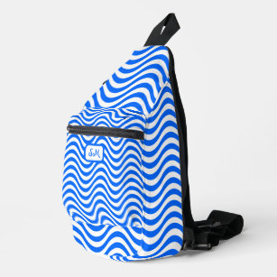 Monogram Blue White Wavy Stripes Psychedelic Crossbody Bag