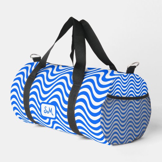 Monogram Blue White Wavy Stripes Psychedelic SM Duffle Bag (Rechte Ecke)