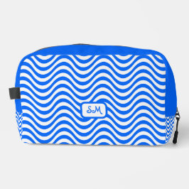 Monogram Blue White Wavy Stripes Psychedelic Waschbeutel
