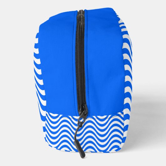 Monogram Blue White Wavy Stripes Psychedelic Waschbeutel (Rechts)