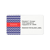 Monogram, Blue White Zickzack Coral Red Name Monog Adressaufkleber (Vorne)