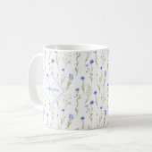 Monogram Blue Wild Blume Pattern Persönliches Must Kaffeetasse (Vorderseite Links)