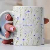 Monogram Blue Wild Blume Pattern Persönliches Must Kaffeetasse