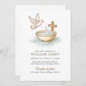 Monogram Blue Wreath Taufen Einladung für Jungen (Vorne/Hinten)