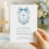 Monogram Blue Wreath Taufen Einladung für Jungen