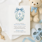 Monogram Blue Wreath Taufen Einladung für Jungen