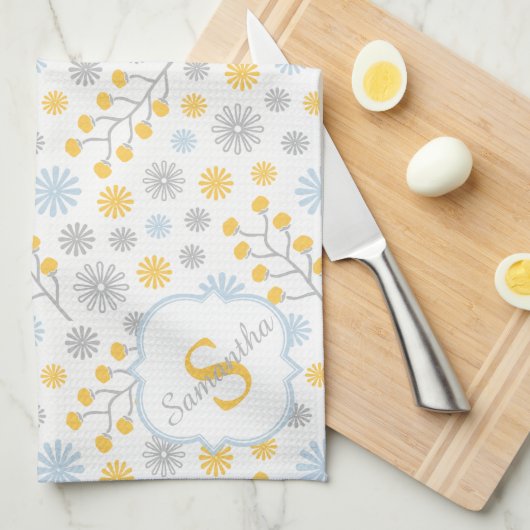 Monogram Blue Yellow & Gray Kitchen Towel 16x24 Handtuch (Viertel Falte)
