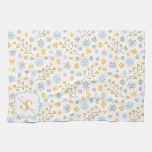 Monogram Blue Yellow & Gray Kitchen Towel 16x24 Handtuch (Horizontal)