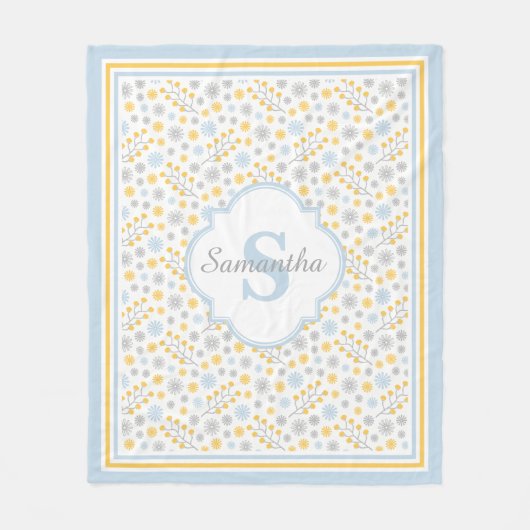 Monogram Blue Yellow & Gray Modern Fleece Blanket (Vorderseite)