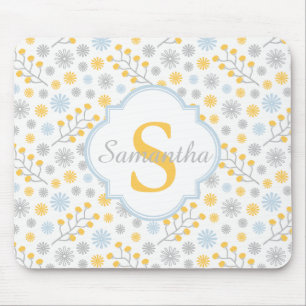 Monogram Blue Yellow & Gray Muster Mousepad