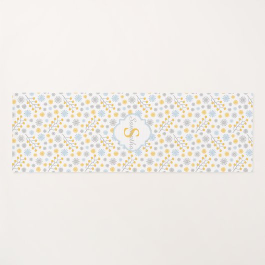 Monogram Blue Yellow Grey Scandinavian Pattern Yogamatte (Vorderseite (Horizontal))