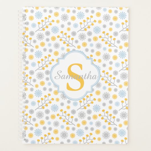 Monogram Blue Yellow Grey Scandinavian Planner Planer (Vorderseite)
