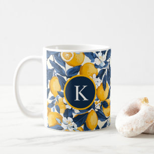 Monogram Blue Yellow Lemon Citrus Kaffeetasse