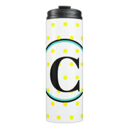 Monogram Blue Yellow Polka Dots Thermosbecher