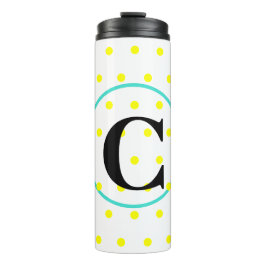 Monogram Blue Yellow Polka Dots Thermosbecher