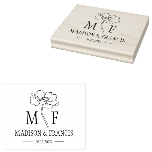 Monogram Blume Custom Wedding Bag Gummistempel (Stempel)
