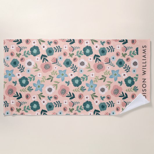 Monogram Blume Elegant Stylisches Strandtuch (Vorderseite)