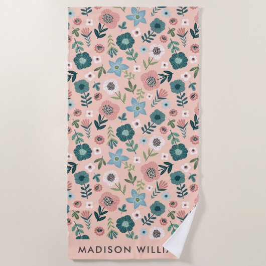 Monogram Blume Elegant Stylisches Strandtuch (Vorderseite)