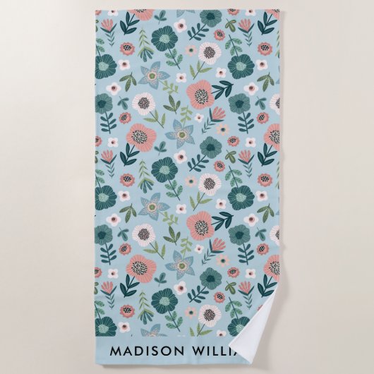 Monogram Blume Elegant Stylisches Strandtuch (Vorderseite)