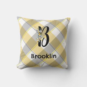 Monogram Blume Gingham-Graumuster Kissen