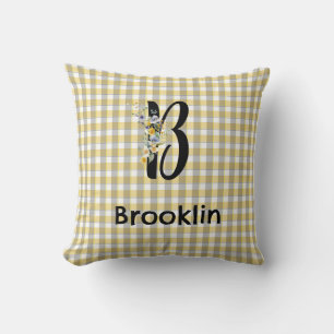 Monogram Blume Gingham-Graumuster Kissen