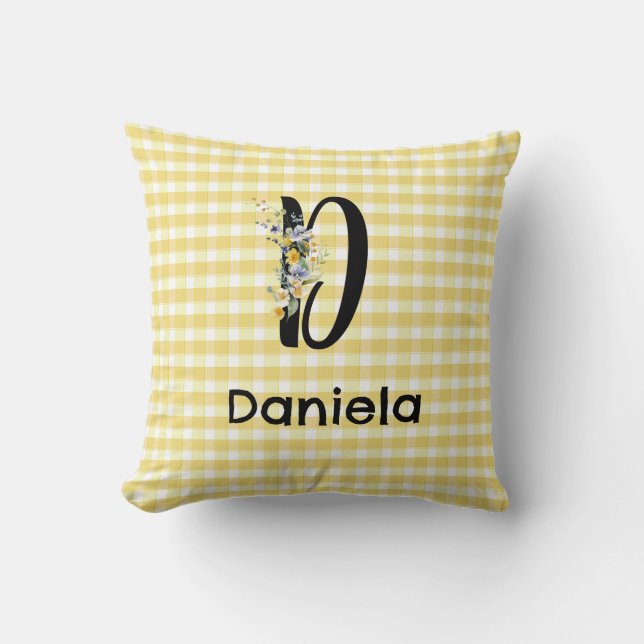 Monogram-Blume-Gingham-Muster Kissen (Vorderseite)