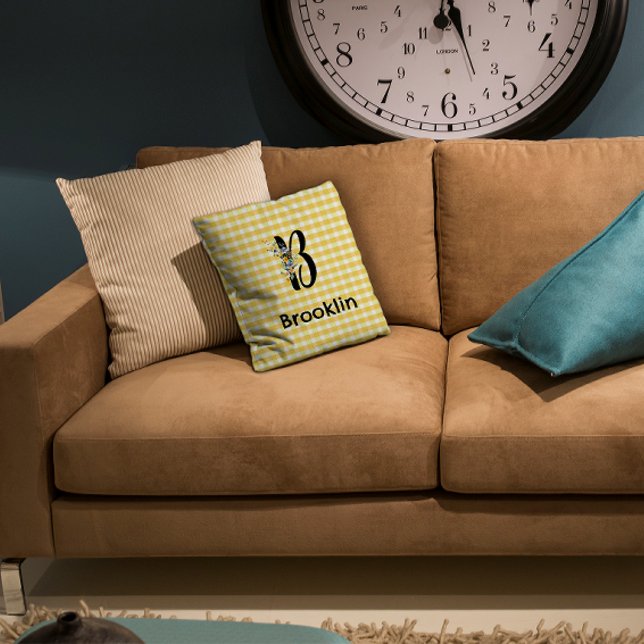 Monogram-Blume-Gingham-Muster Kissen (Von Creator hochgeladen)