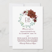 Monogram-Blume in Burgundy Elegante Engagement Par Einladung (Vorderseite)